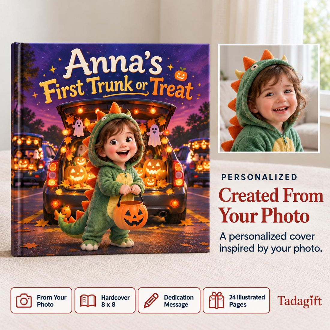 Personalized Halloween Children's Book in Hardcover: First Trunk or Treat Night with Wrapping Paper Included