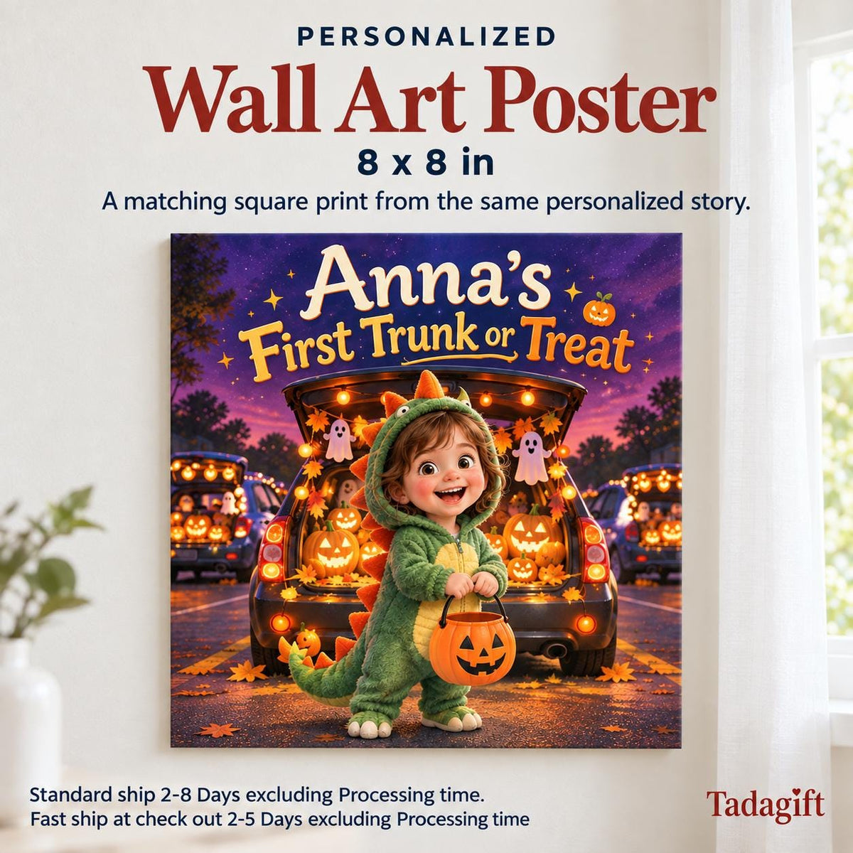 Personalized Halloween Children's Book in Hardcover: First Trunk or Treat Night with Wrapping Paper Included