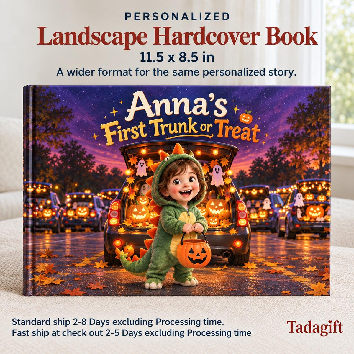 Personalized Halloween Children's Book in Hardcover: First Trunk or Treat Night with Wrapping Paper Included