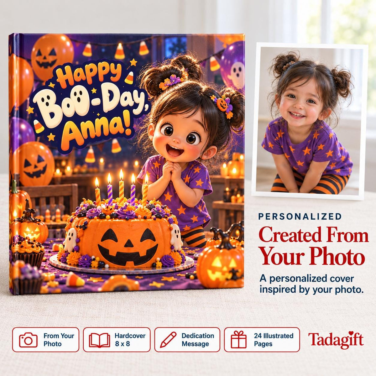 Personalized Children's Book in Hardcover: Spooky Birthday Boo Day with Wrapping Paper Included