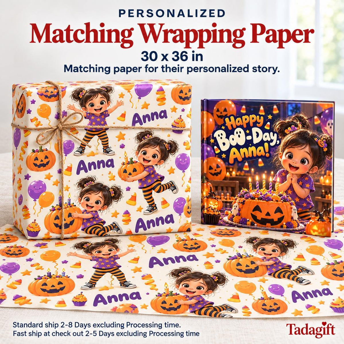 Personalized Children's Book in Hardcover: Spooky Birthday Boo Day with Wrapping Paper Included