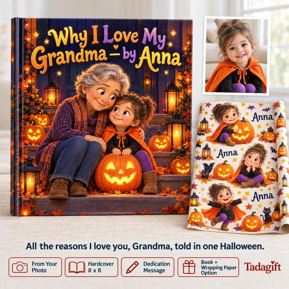 Personalized Children's Book in Hardcover: Why I Love Grandma Halloween with Wrapping Paper Included