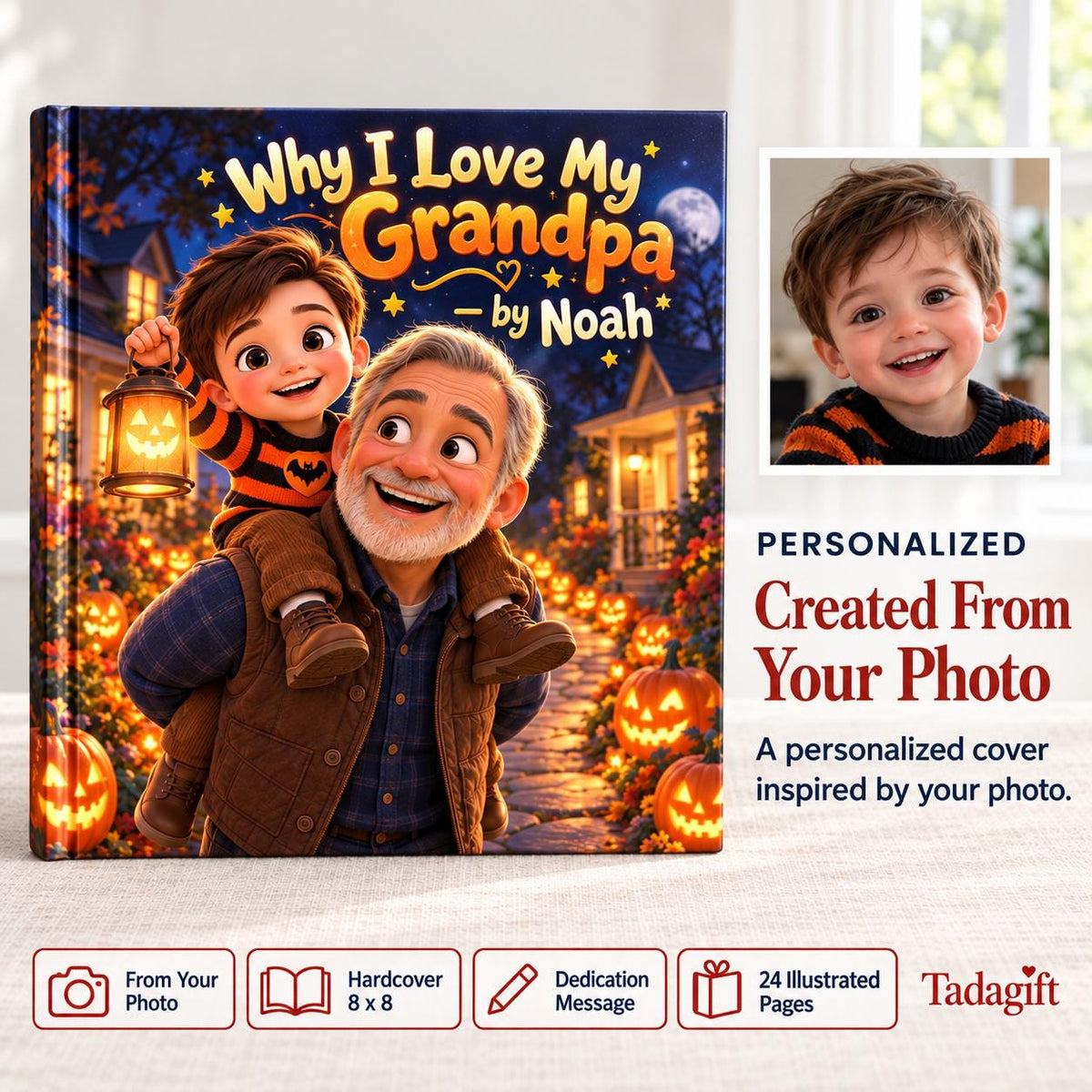 Personalized Children's Book in Hardcover: Why I Love Grandpa Halloween with Wrapping Paper Included