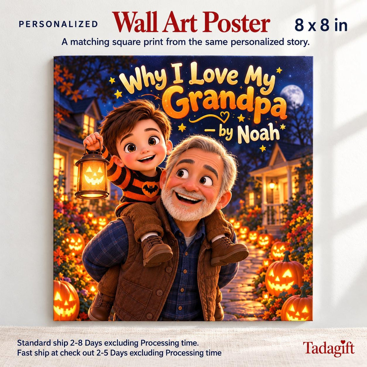 Personalized Children's Book in Hardcover: Why I Love Grandpa Halloween with Wrapping Paper Included