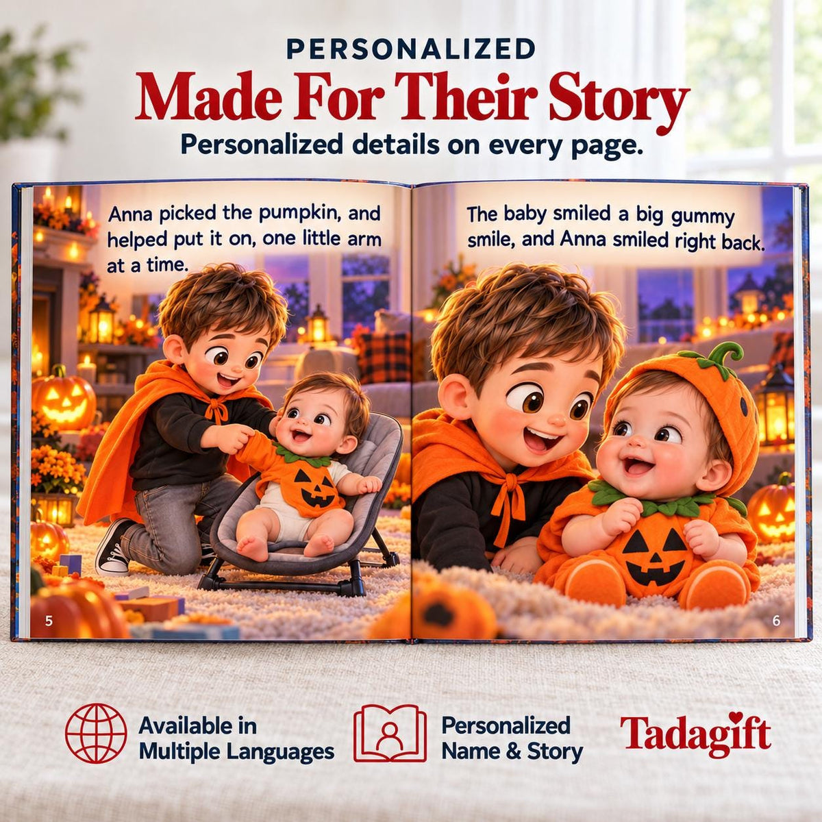 Personalized Children's Book in Hardcover: Big Brother Halloween Story with Wrapping Paper Included