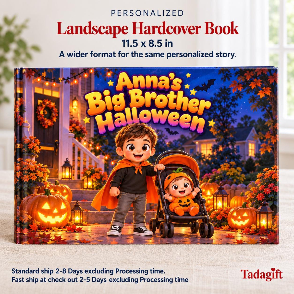 Personalized Children's Book in Hardcover: Big Brother Halloween Story with Wrapping Paper Included