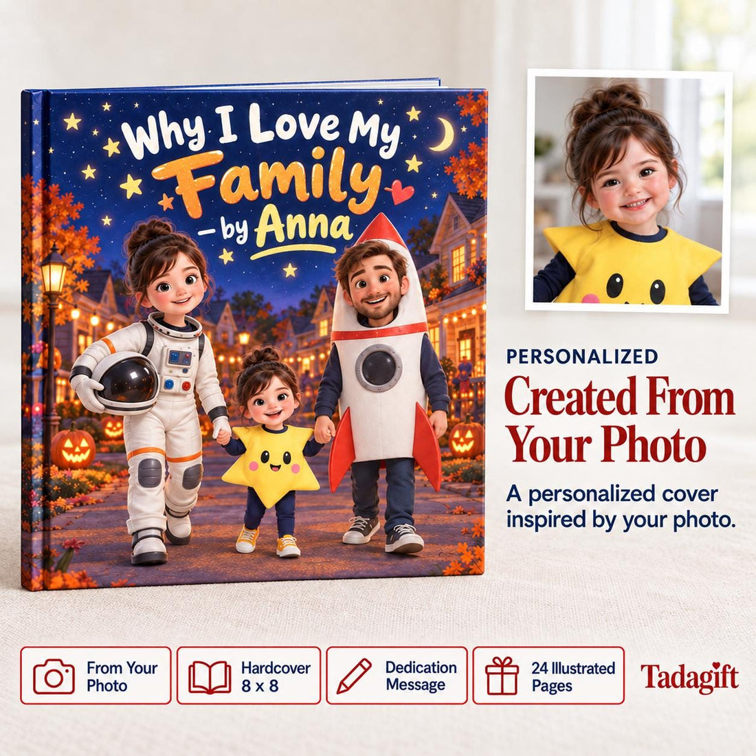 Personalized Children's Book in Hardcover: Halloween Matching Family Costumes with Wrapping Paper Included