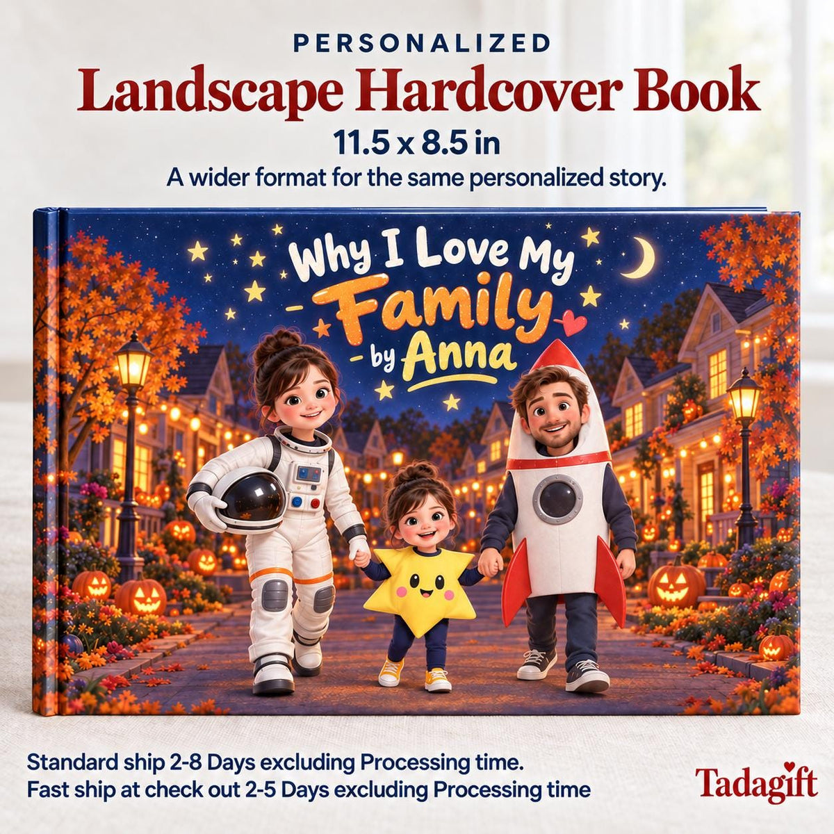 Personalized Children's Book in Hardcover: Halloween Matching Family Costumes with Wrapping Paper Included