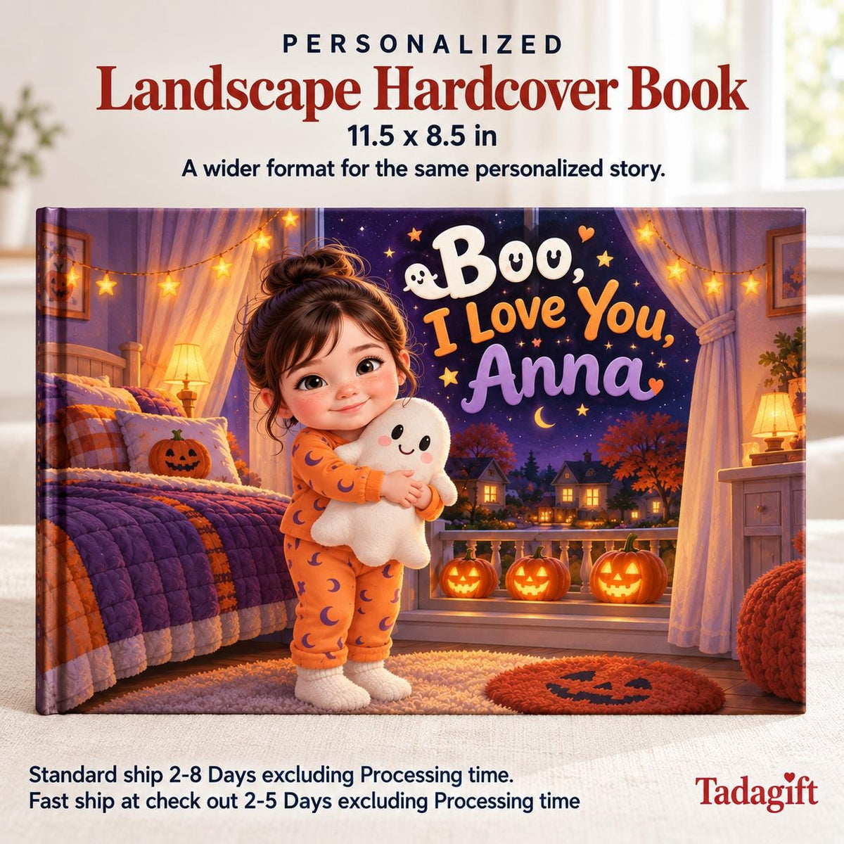 Personalized Children's Book in Hardcover: Halloween Ghost Bedtime Story with Wrapping Paper Included