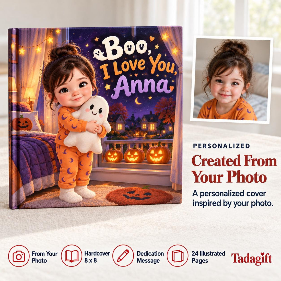 Personalized Children's Book in Hardcover: Halloween Ghost Bedtime Story with Wrapping Paper Included