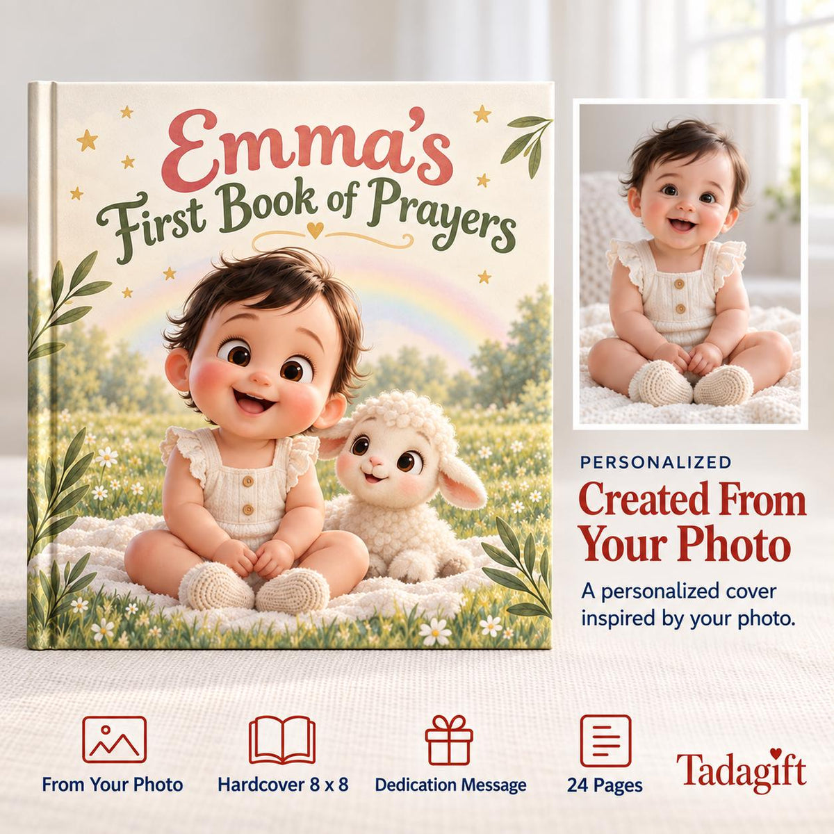 Personalized First Book of Prayers, Baby Christian Bedtime Prayers Keepsake, Baptism Christening Gift