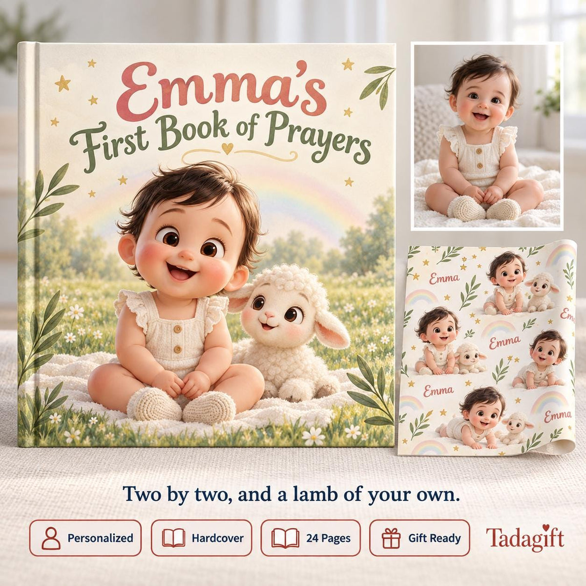 Personalized First Book of Prayers, Baby Christian Bedtime Prayers Keepsake, Baptism Christening Gift