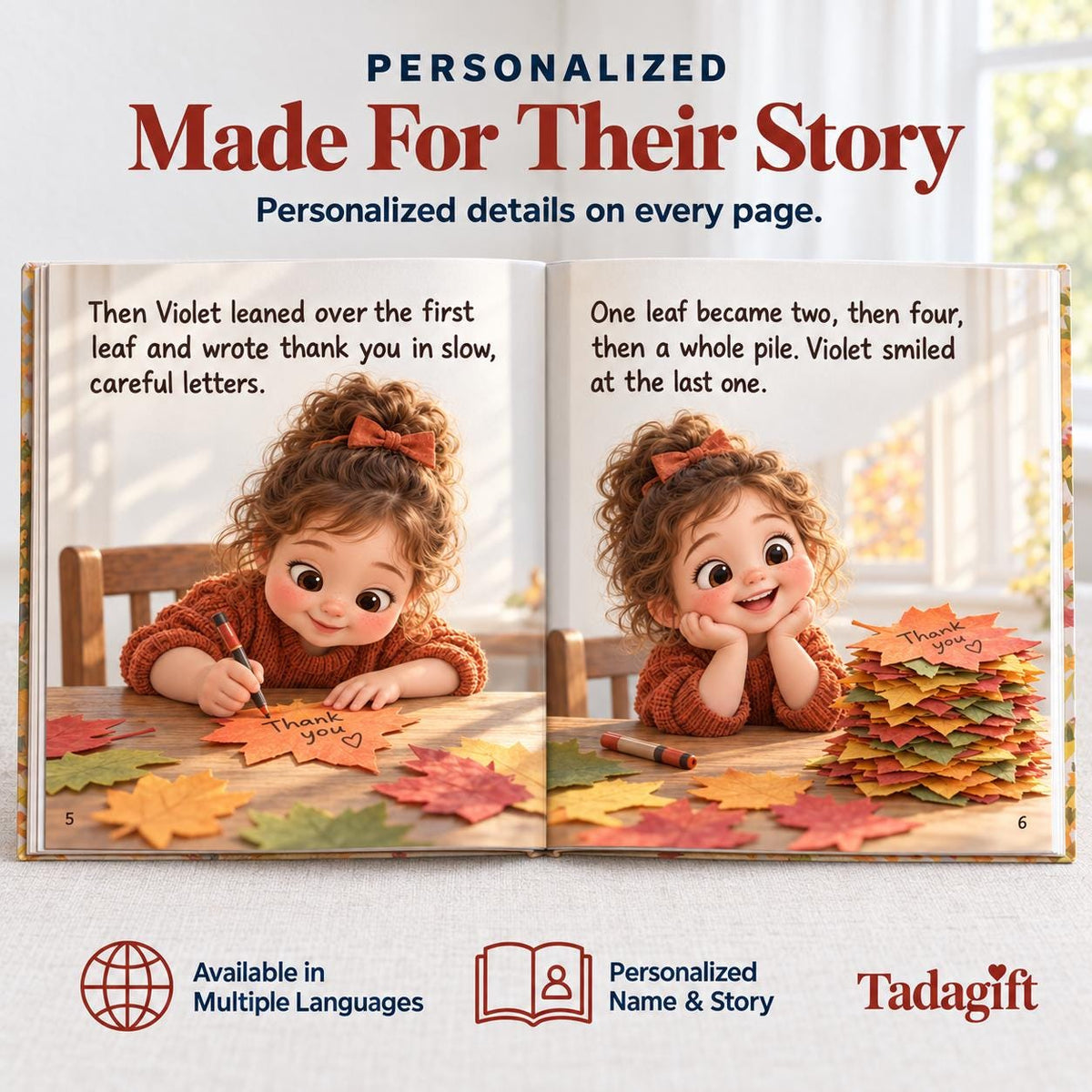 Personalized Children's Book in Hardcover: Illustrated Saying Thank You with Wrapping Paper Included