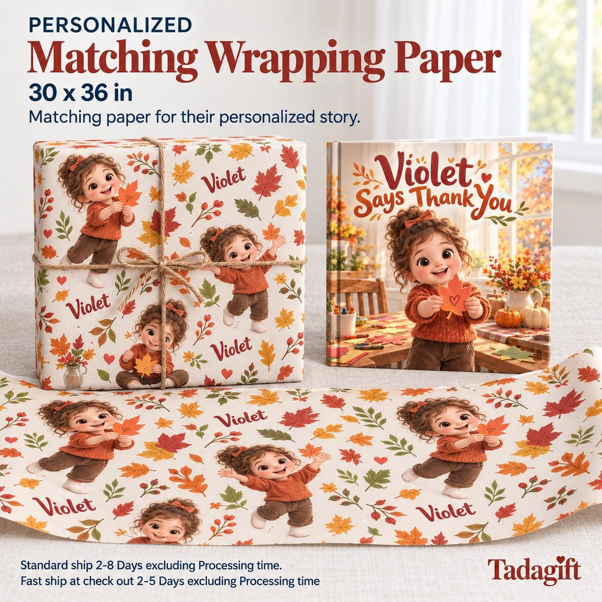 Personalized Children's Book in Hardcover: Illustrated Saying Thank You with Wrapping Paper Included