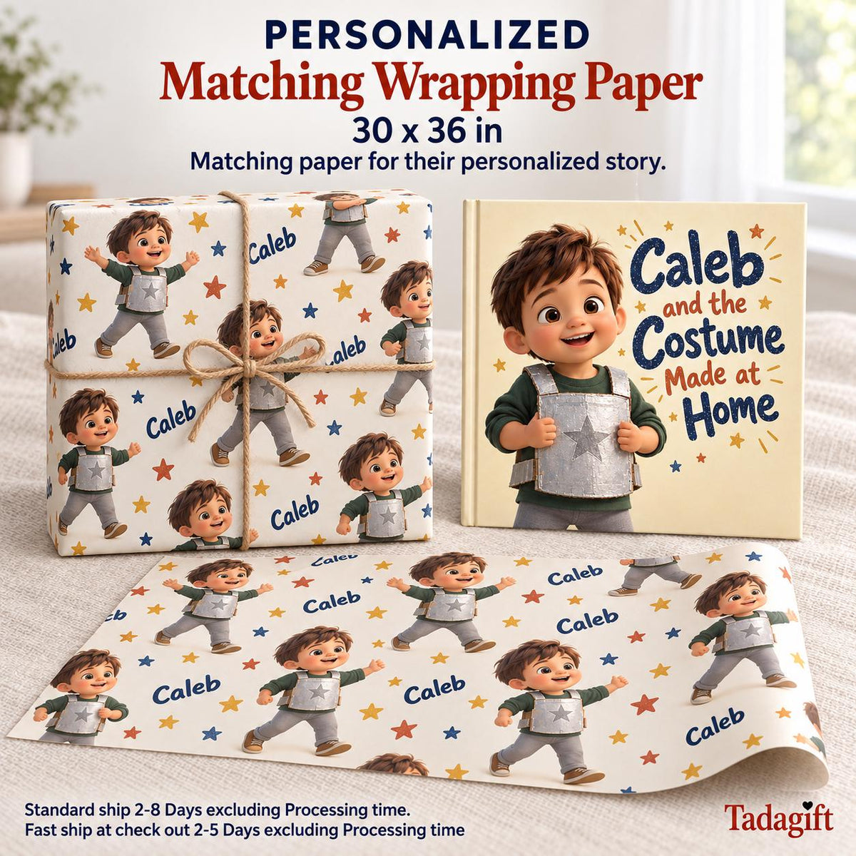 Personalized Children's Book in Hardcover: Halloween Homemade Costume Story with Wrapping Paper Included