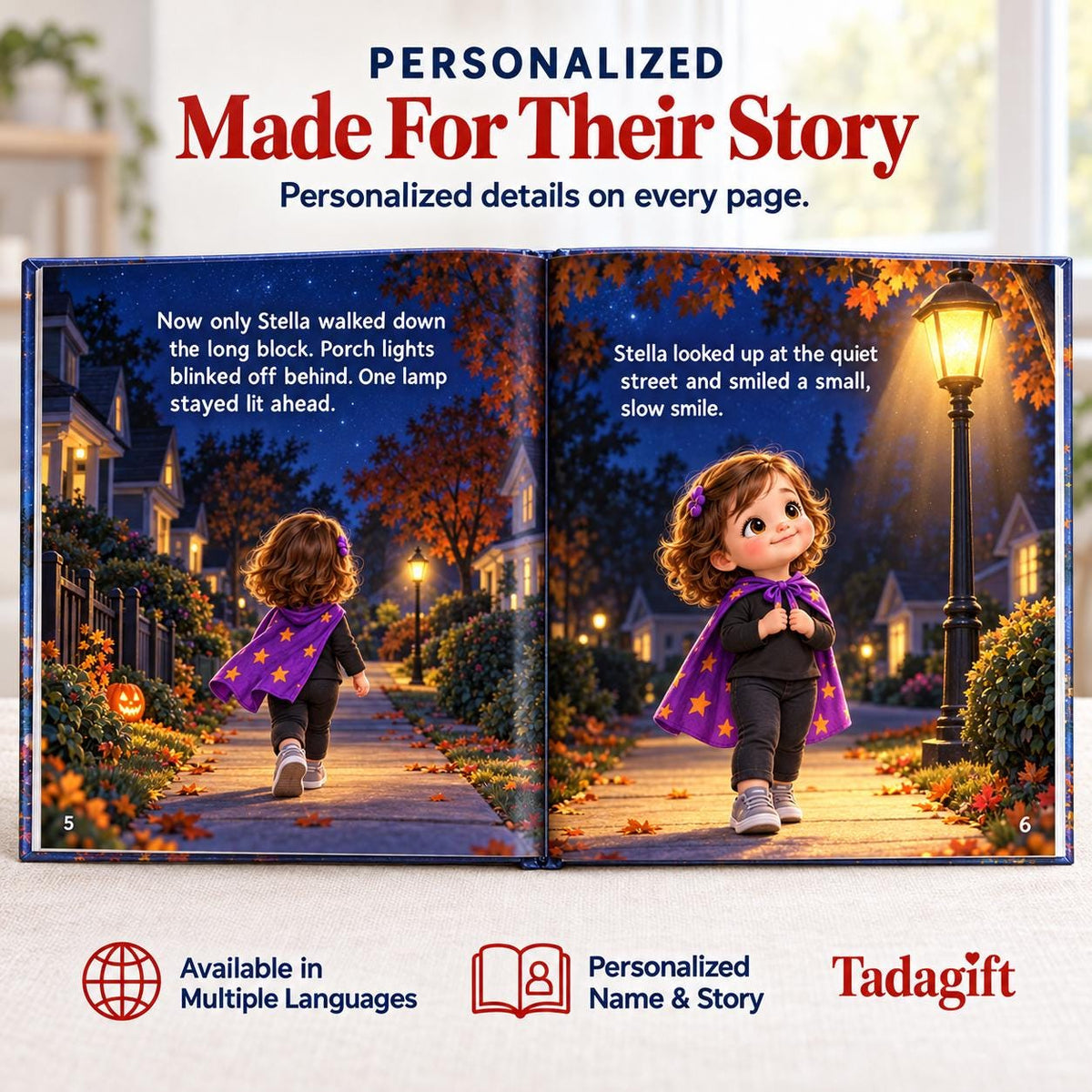 Personalized Children's Book in Hardcover: Illustrated Halloween Walk Home with Wrapping Paper Included