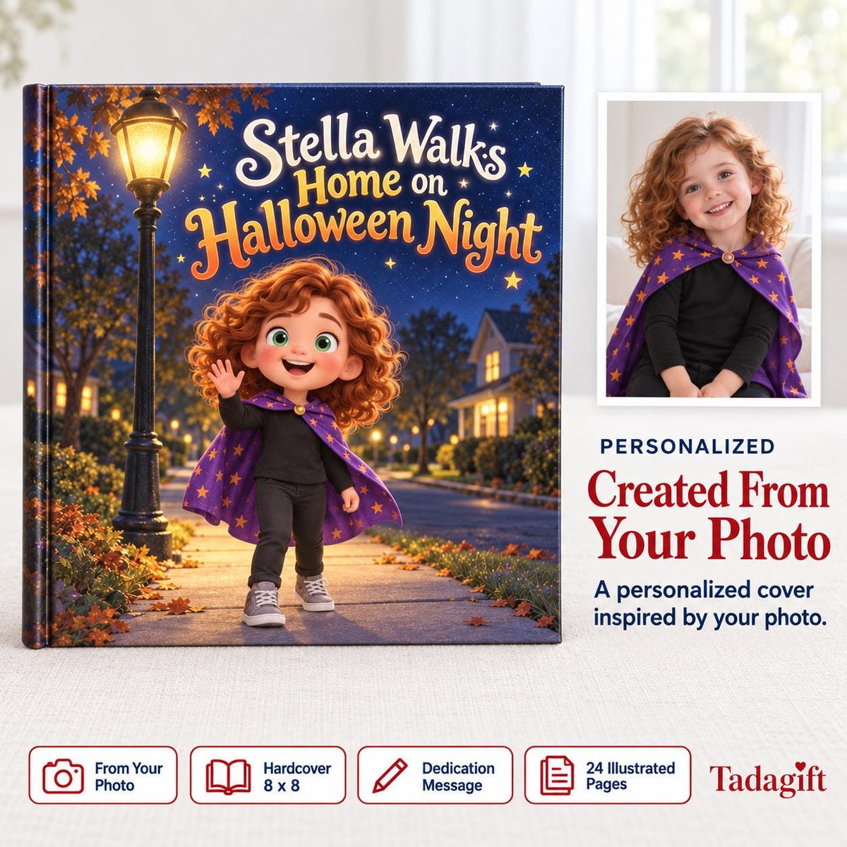 Personalized Children's Book in Hardcover: Illustrated Halloween Walk Home with Wrapping Paper Included