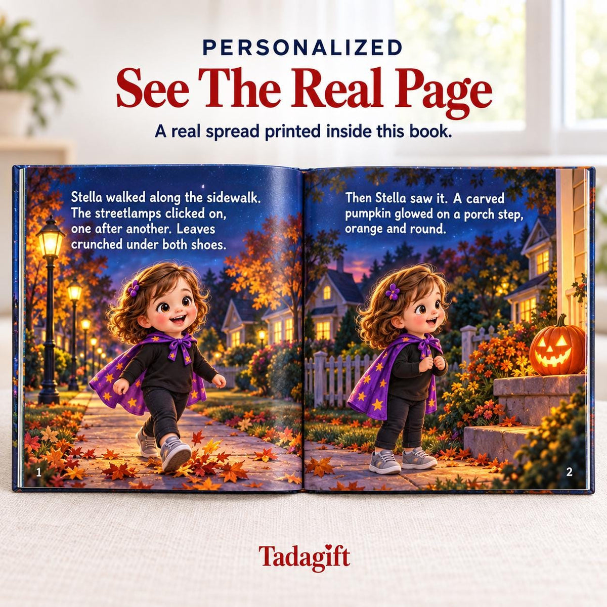 Personalized Children's Book in Hardcover: Illustrated Halloween Walk Home with Wrapping Paper Included