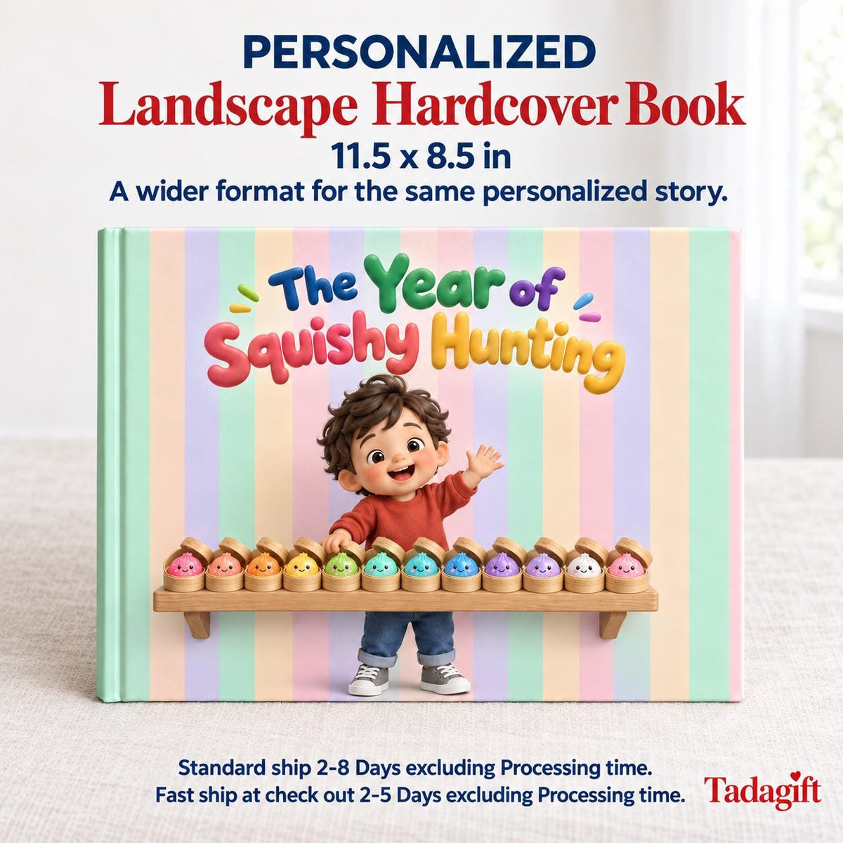 Personalized Children's Book in Hardcover: Year of Squishy Hunting with Wrapping Paper Included