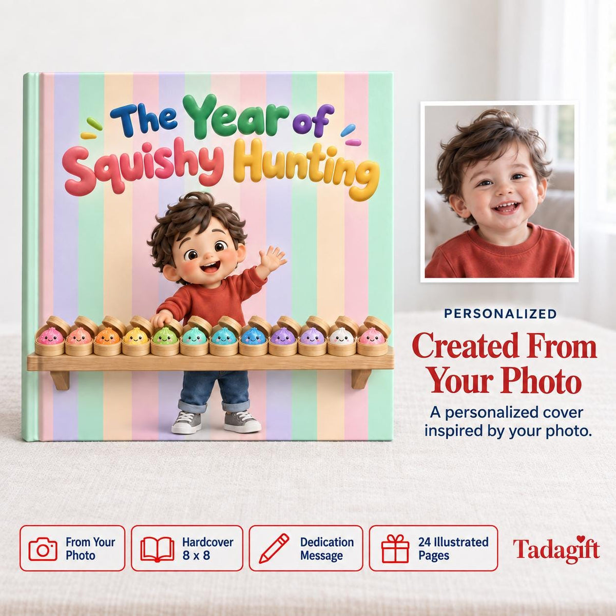 Personalized Children's Book in Hardcover: Year of Squishy Hunting with Wrapping Paper Included