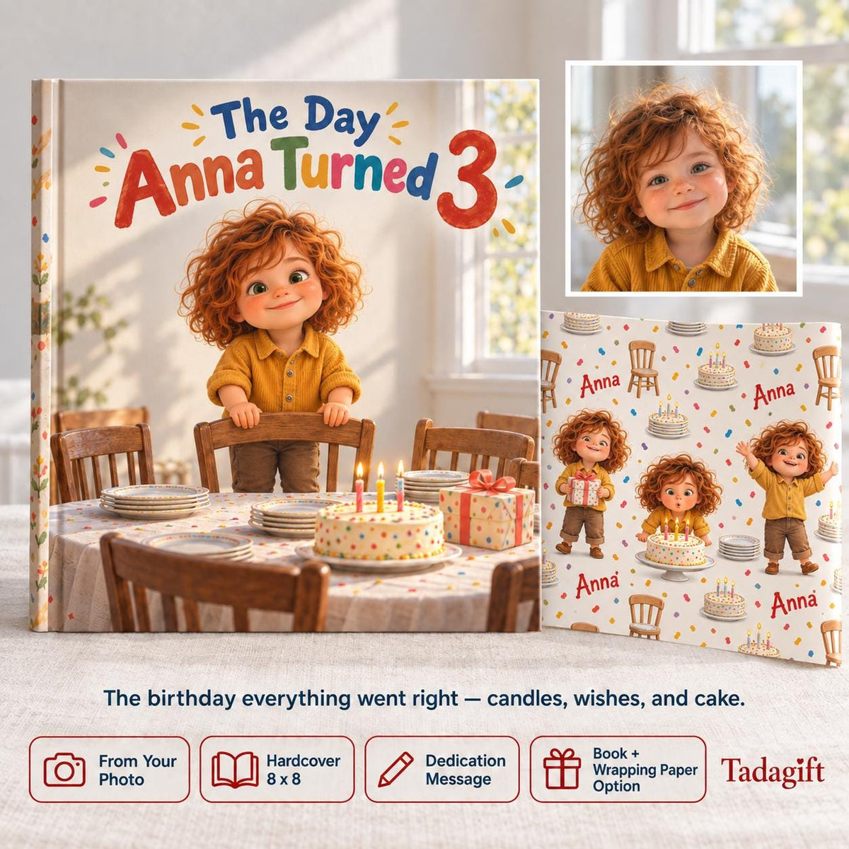 Personalized Children's Book in Hardcover: Illustrated Turning New Age with Wrapping Paper Included