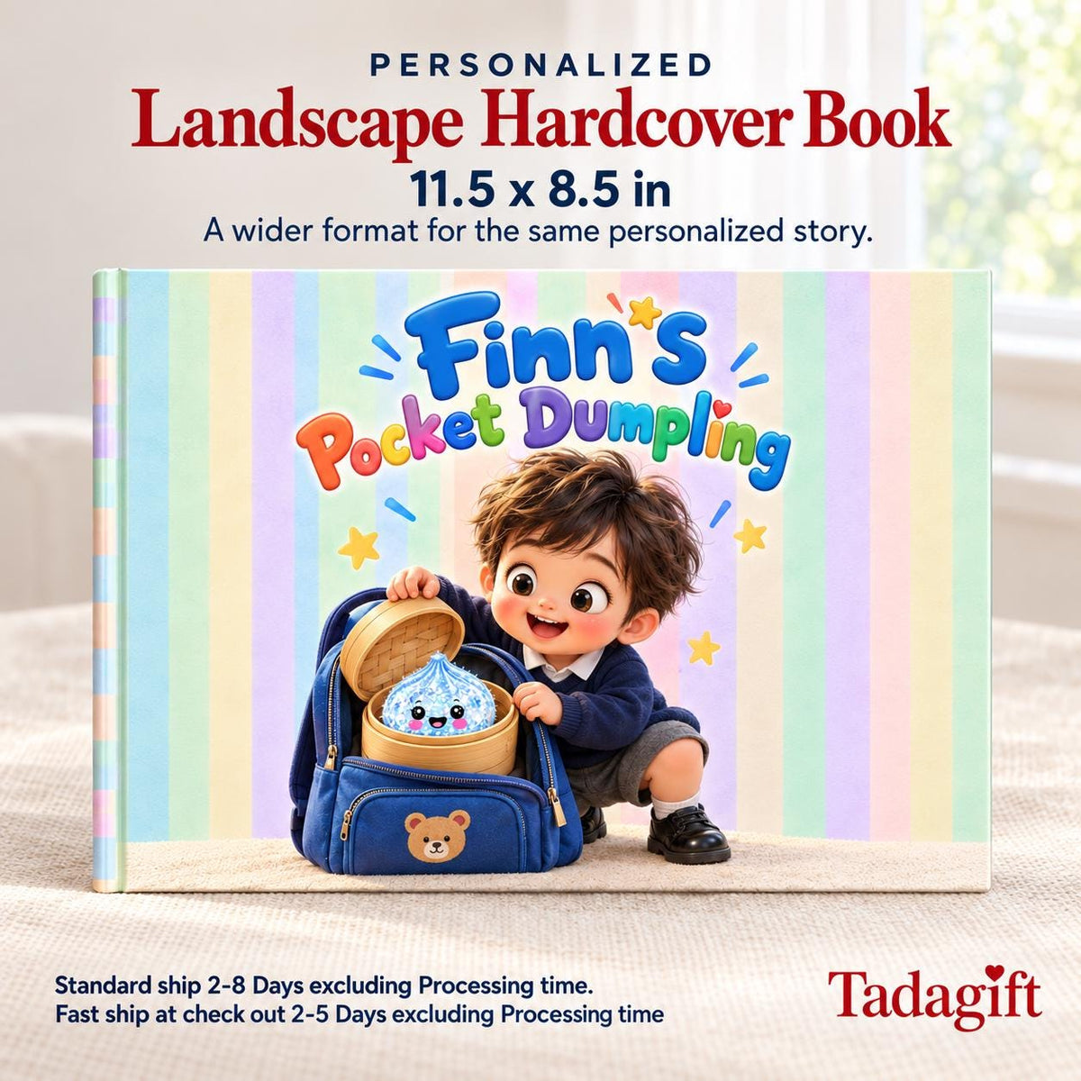 Personalized Children's Book in Hardcover: Pocket Squishy Dumpling Story with Wrapping Paper Included