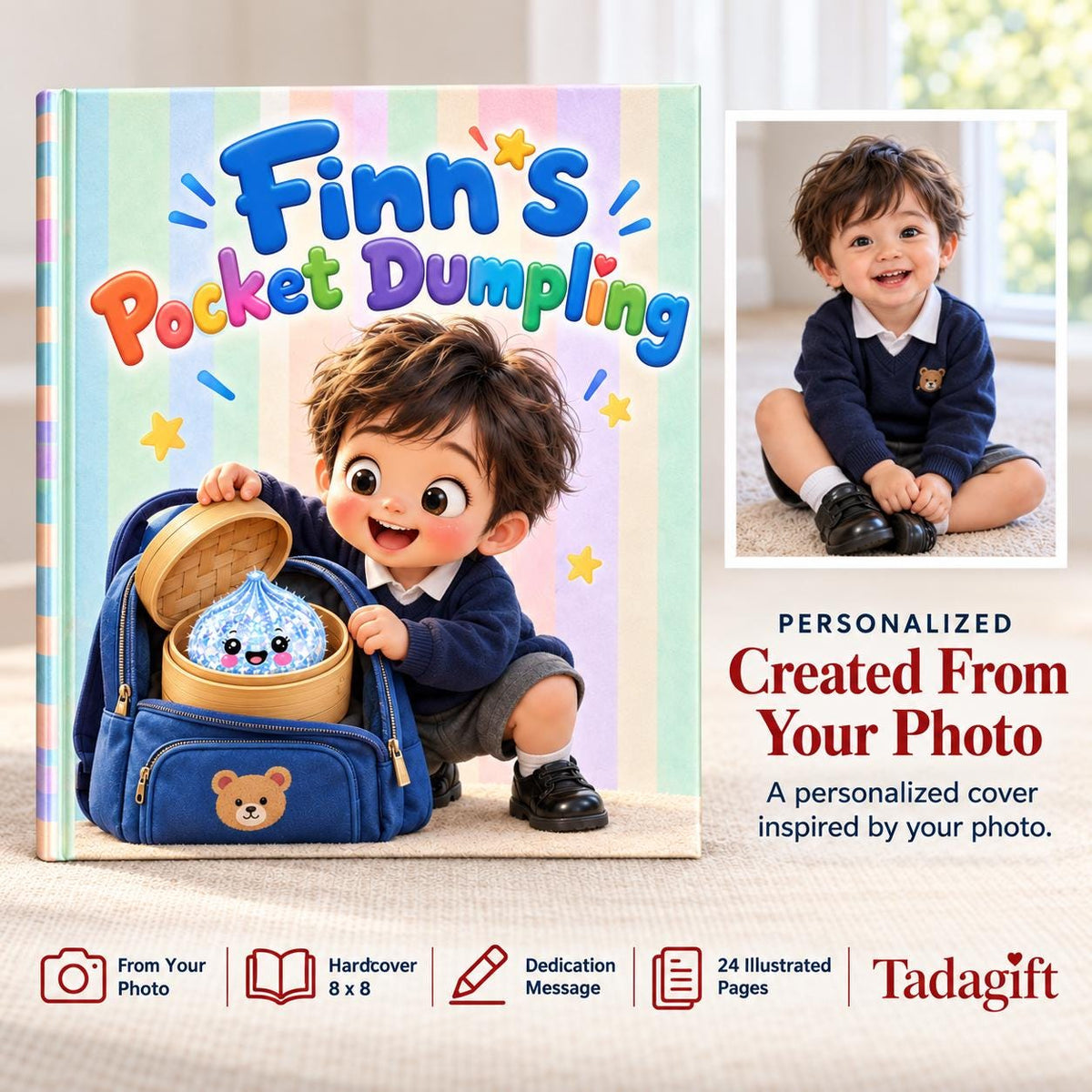 Personalized Children's Book in Hardcover: Pocket Squishy Dumpling Story with Wrapping Paper Included