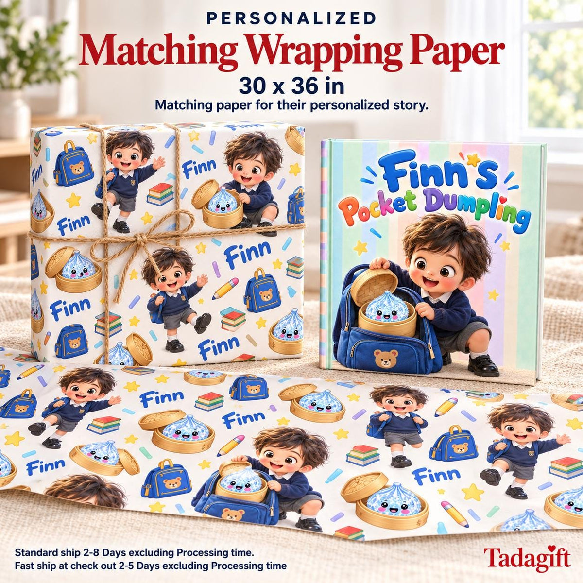 Personalized Children's Book in Hardcover: Pocket Squishy Dumpling Story with Wrapping Paper Included