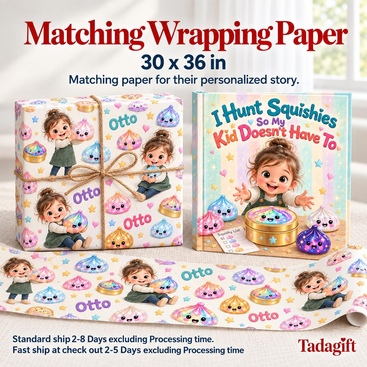 Personalized Children's Book in Hardcover: Hunting Squishy Dumpling with Wrapping Paper Included