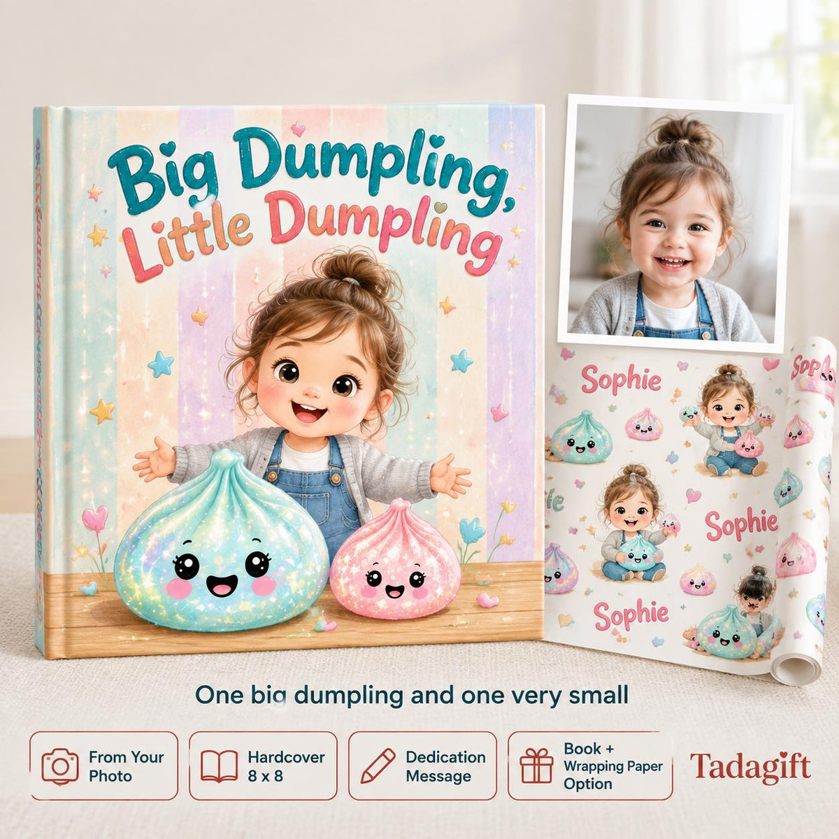 Personalized Children's Book in Hardcover: Big Dumpling Little Dumpling with Wrapping Paper Included