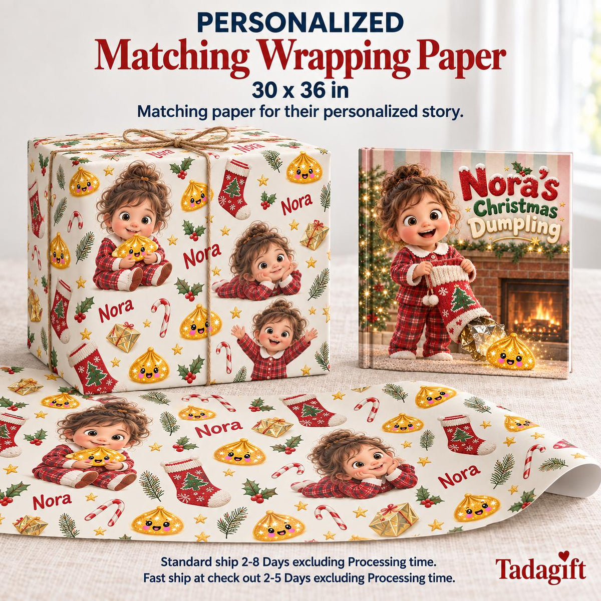 Personalized Children's Book in Hardcover: Special Christmas Dumpling Story with Wrapping Paper Included