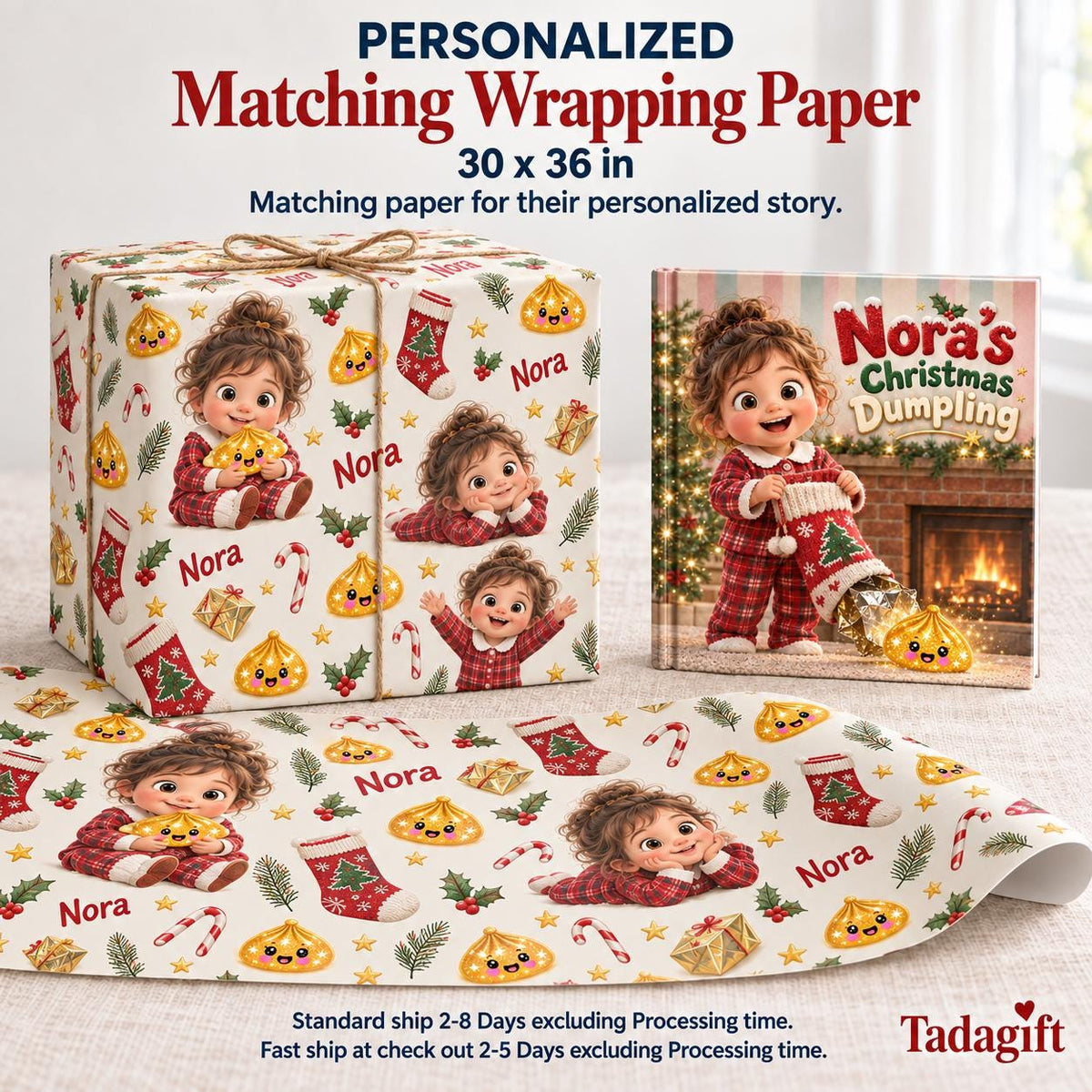 Personalized Children's Book in Hardcover: Special Christmas Dumpling Story with Wrapping Paper Included