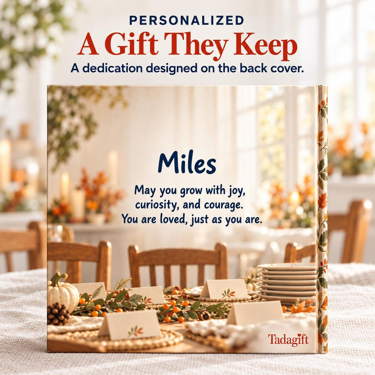 Personalized Children's Book in Hardcover: Thanksgiving Friendsgiving Table Story with Wrapping Paper Included