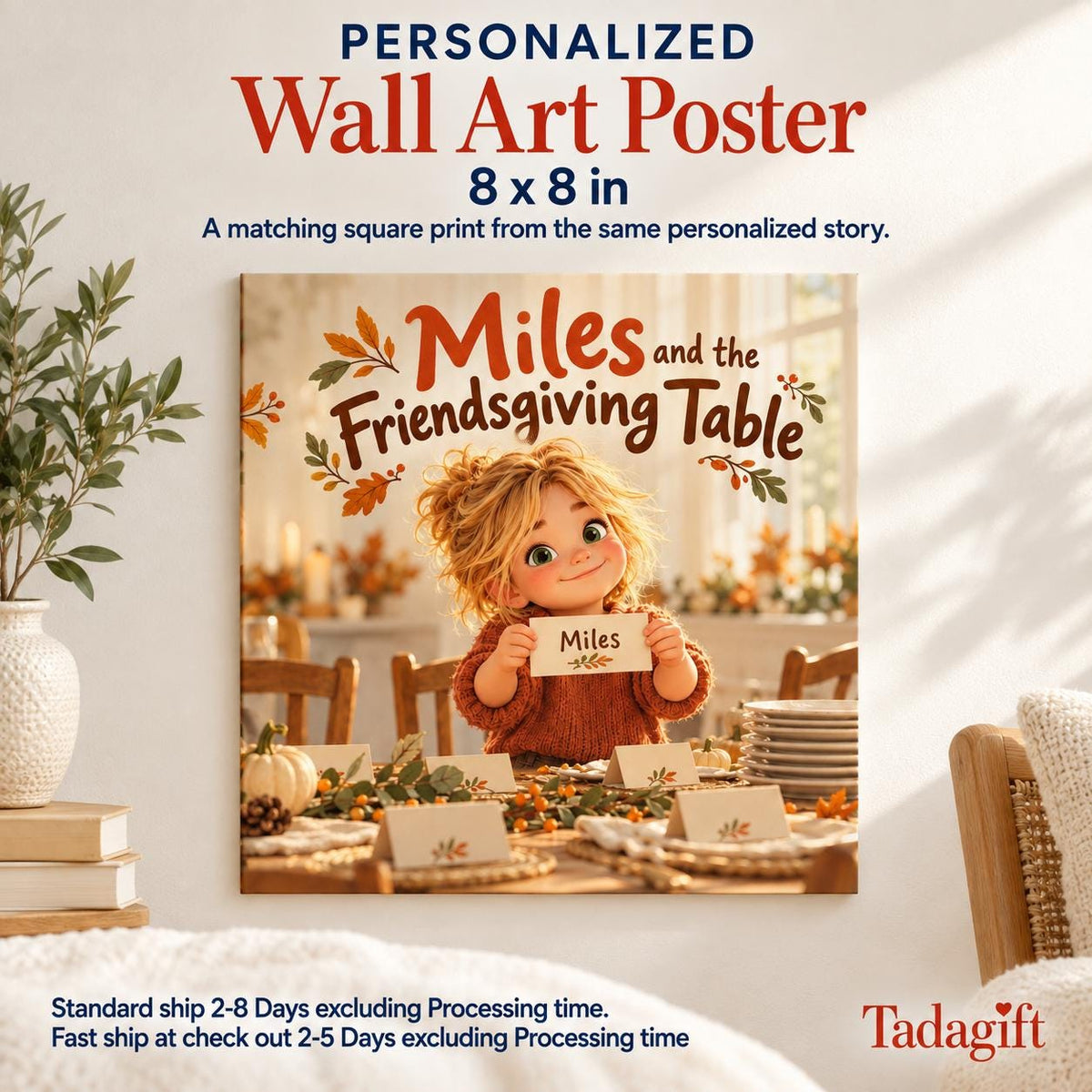 Personalized Children's Book in Hardcover: Thanksgiving Friendsgiving Table Story with Wrapping Paper Included