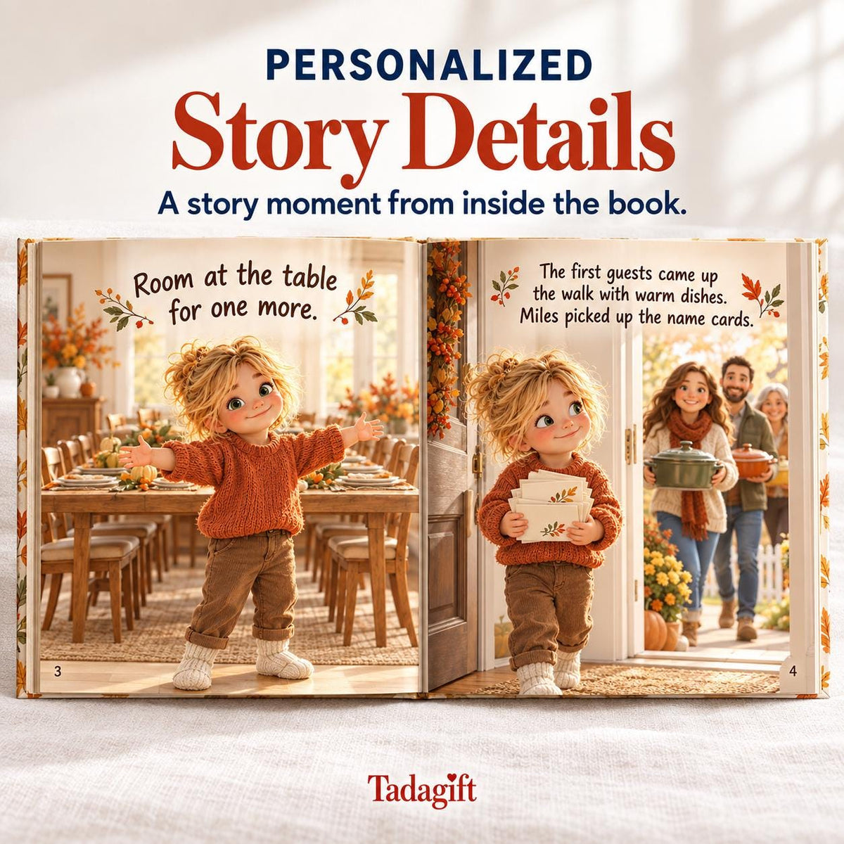 Personalized Children's Book in Hardcover: Thanksgiving Friendsgiving Table Story with Wrapping Paper Included