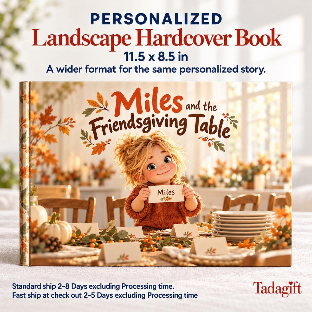 Personalized Children's Book in Hardcover: Thanksgiving Friendsgiving Table Story with Wrapping Paper Included