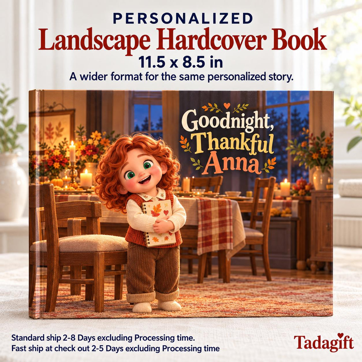 Personalized Children's Book in Hardcover: Illustrated Goodnight Thankful Heart with Wrapping Paper Included