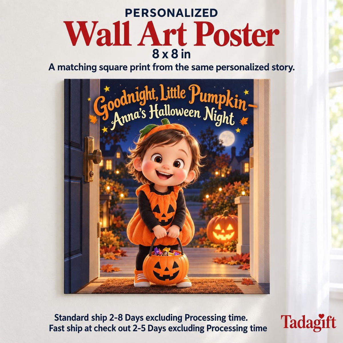 Personalized Children's Book in Hardcover: Illustrated Goodnight Little Pumpkin with Wrapping Paper Included