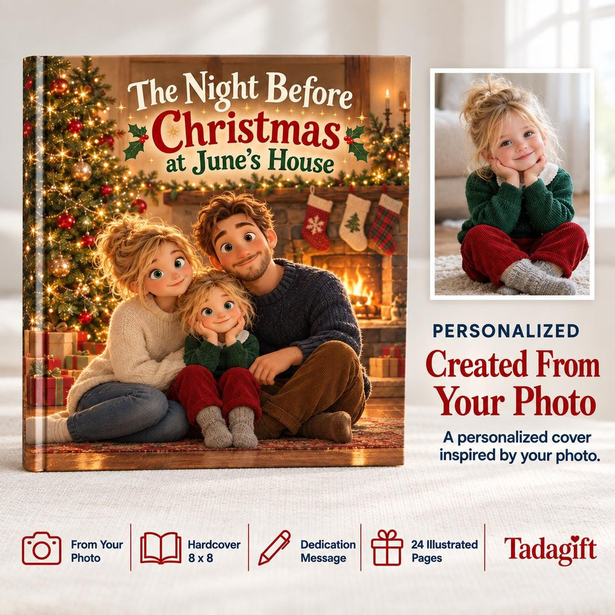 Personalized Children's Book in Hardcover:Night Before Christmas Book with Wrapping Paper Included