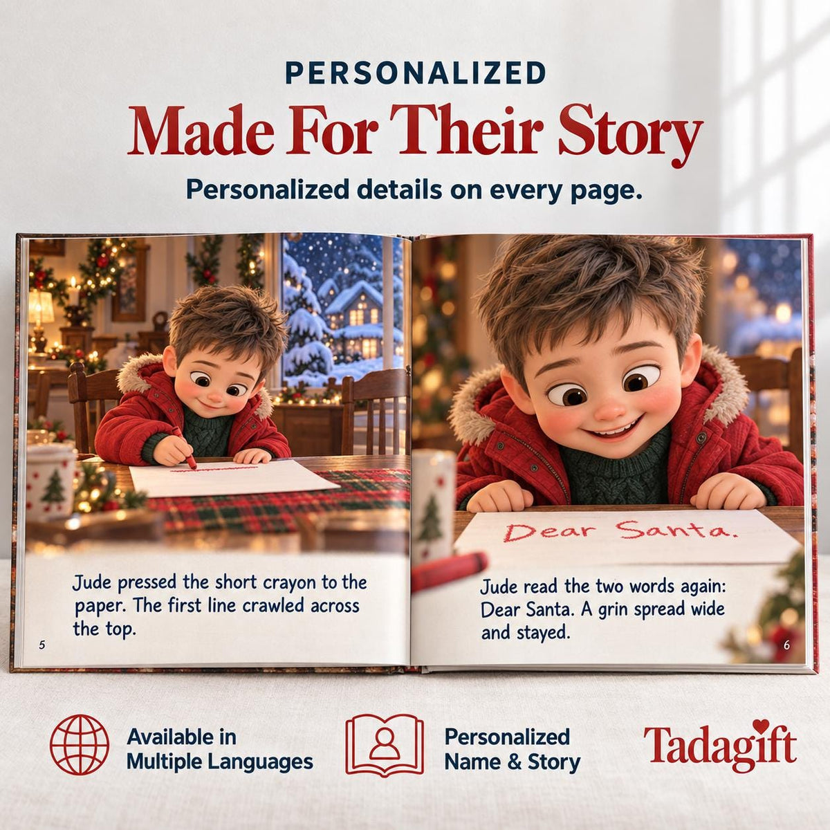 Personalized Children's Book in Hardcover: Illustrated Letter to Santa with Wrapping Paper Included