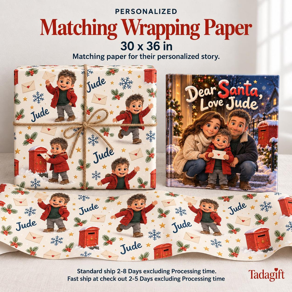 Personalized Children's Book in Hardcover: Illustrated Letter to Santa with Wrapping Paper Included