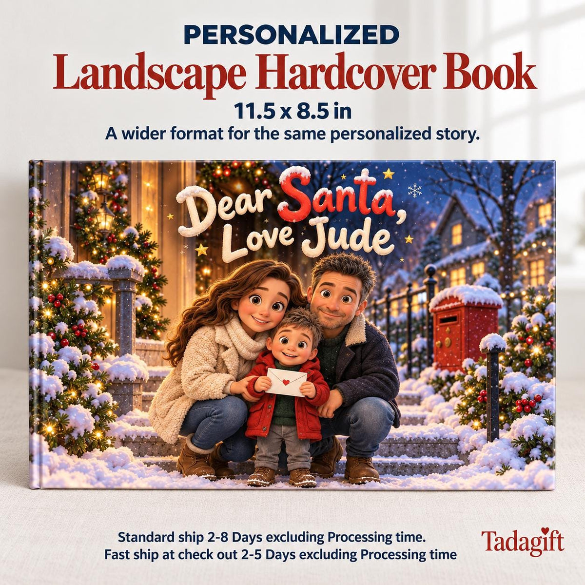 Personalized Children's Book in Hardcover: Illustrated Letter to Santa with Wrapping Paper Included