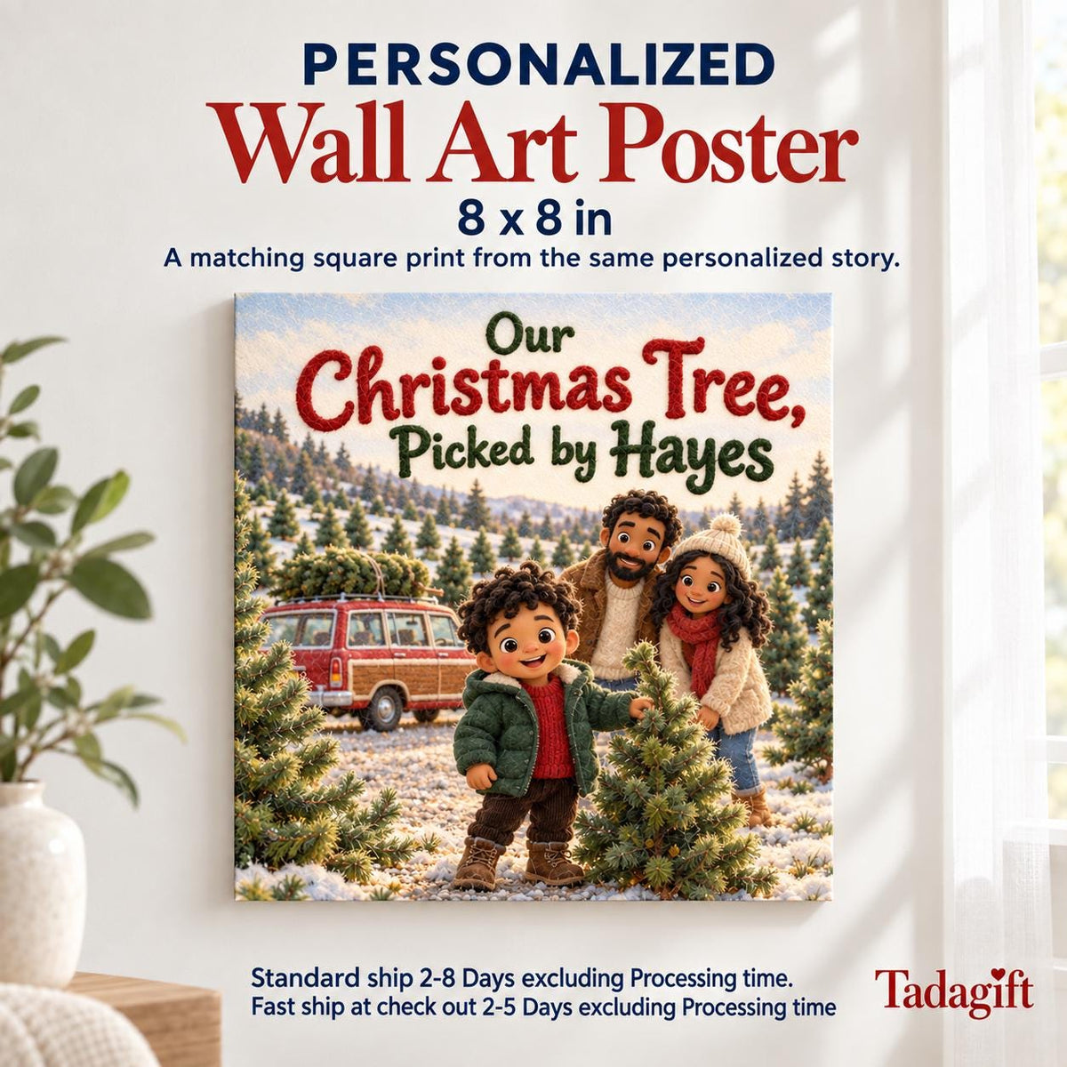 Personalized Children's Book in Hardcover: Our Christmas Tree Family with Wrapping Paper Included