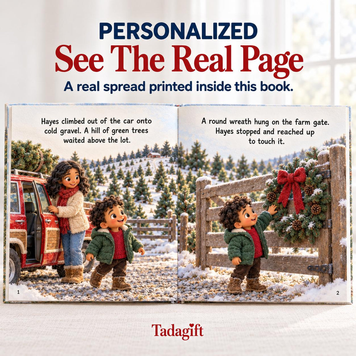 Personalized Children's Book in Hardcover: Our Christmas Tree Family with Wrapping Paper Included