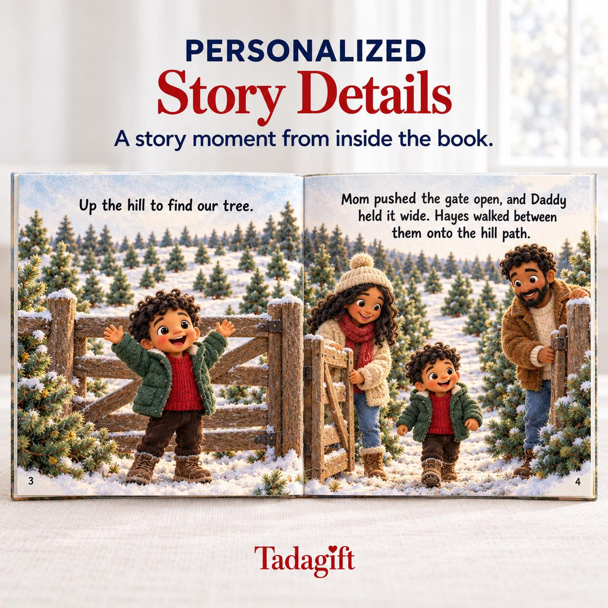 Personalized Children's Book in Hardcover: Our Christmas Tree Family with Wrapping Paper Included