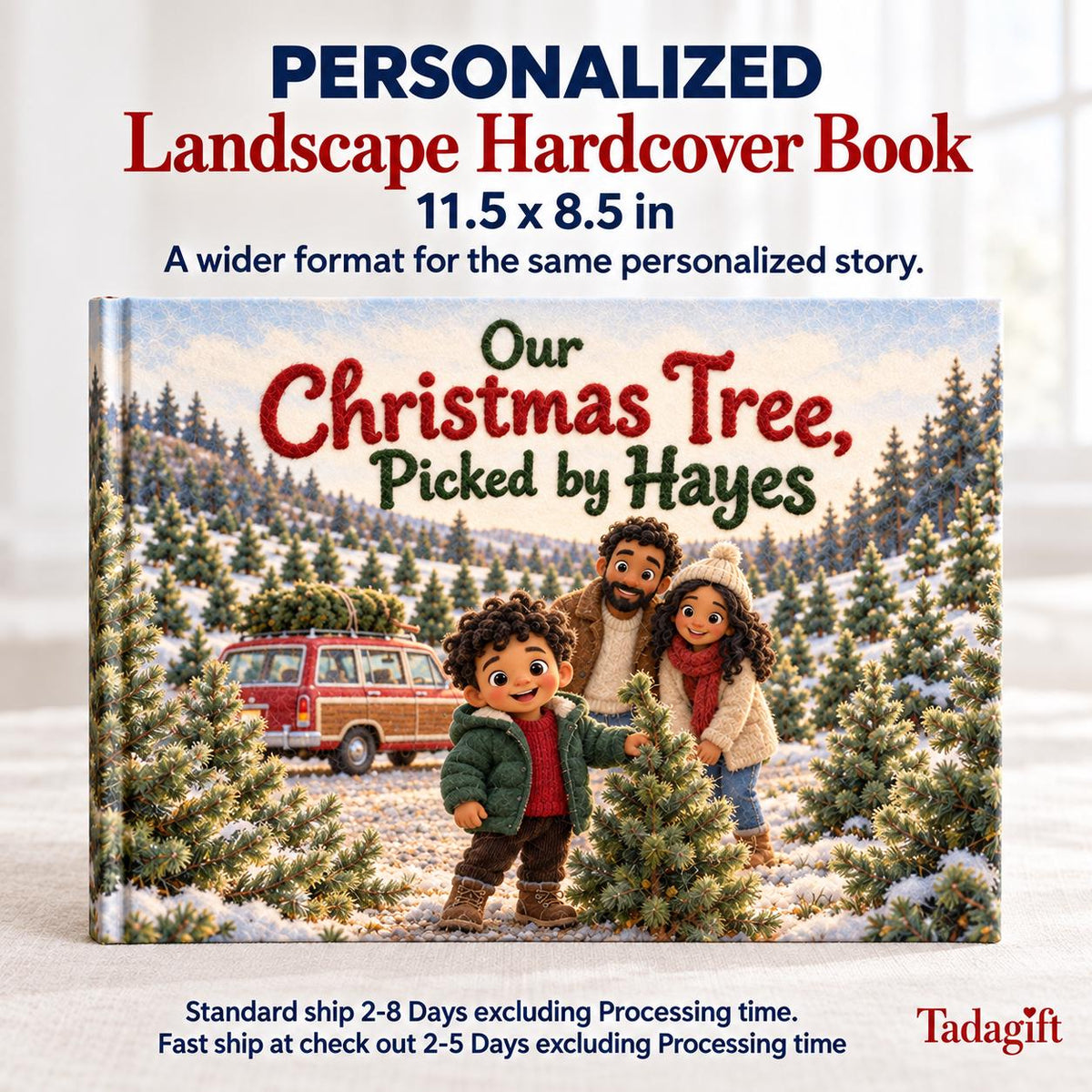 Personalized Children's Book in Hardcover: Our Christmas Tree Family with Wrapping Paper Included