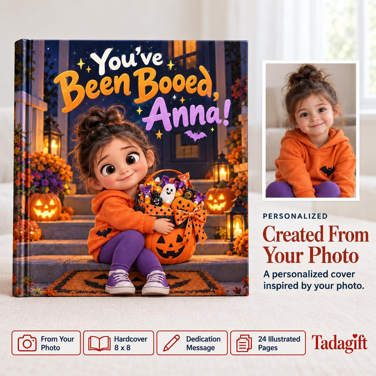 Personalized Children's Book in Hardcover: Halloween Boo Basket Surprise with Wrapping Paper Included