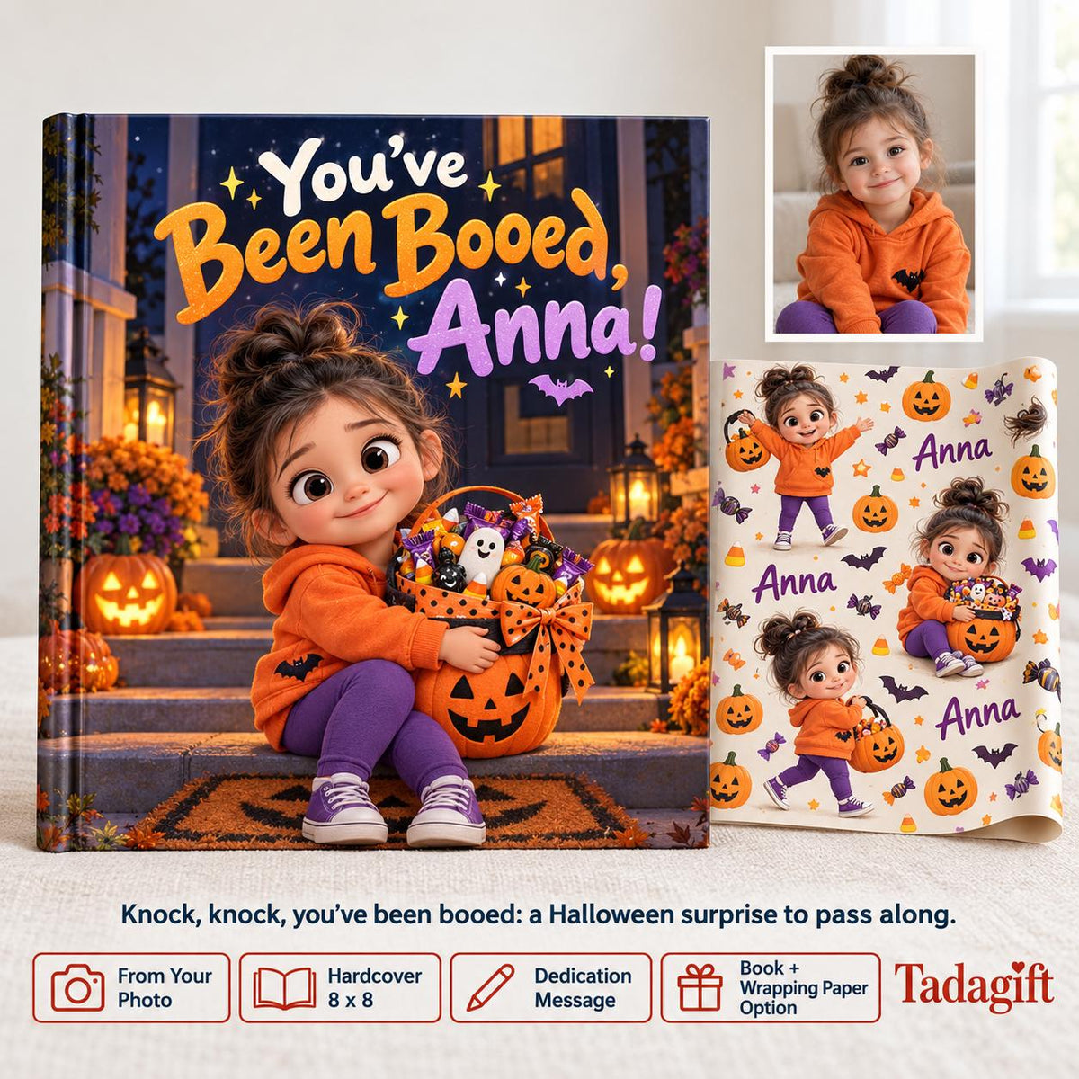 Personalized Children's Book in Hardcover: Halloween Boo Basket Surprise with Wrapping Paper Included