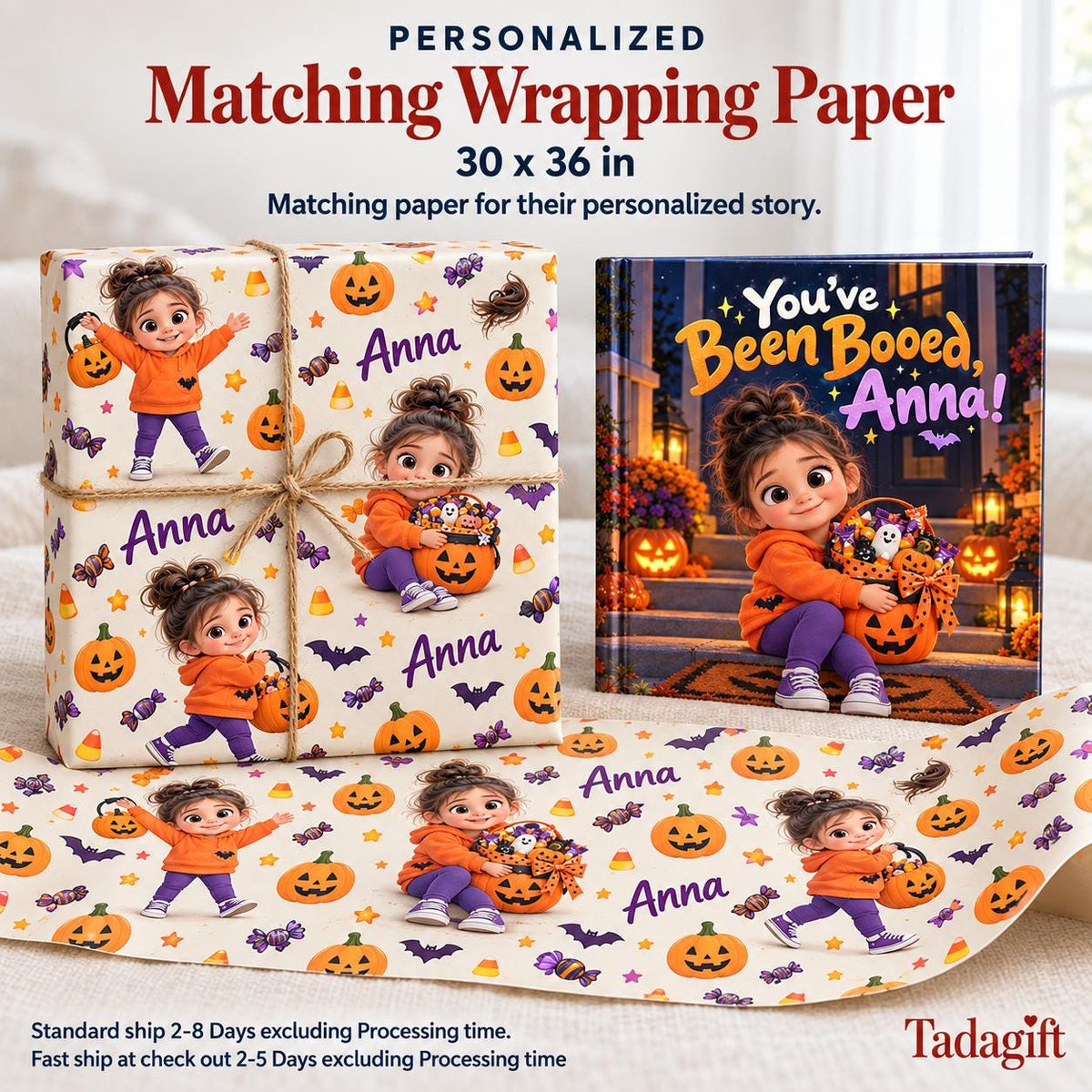 Personalized Children's Book in Hardcover: Halloween Boo Basket Surprise with Wrapping Paper Included