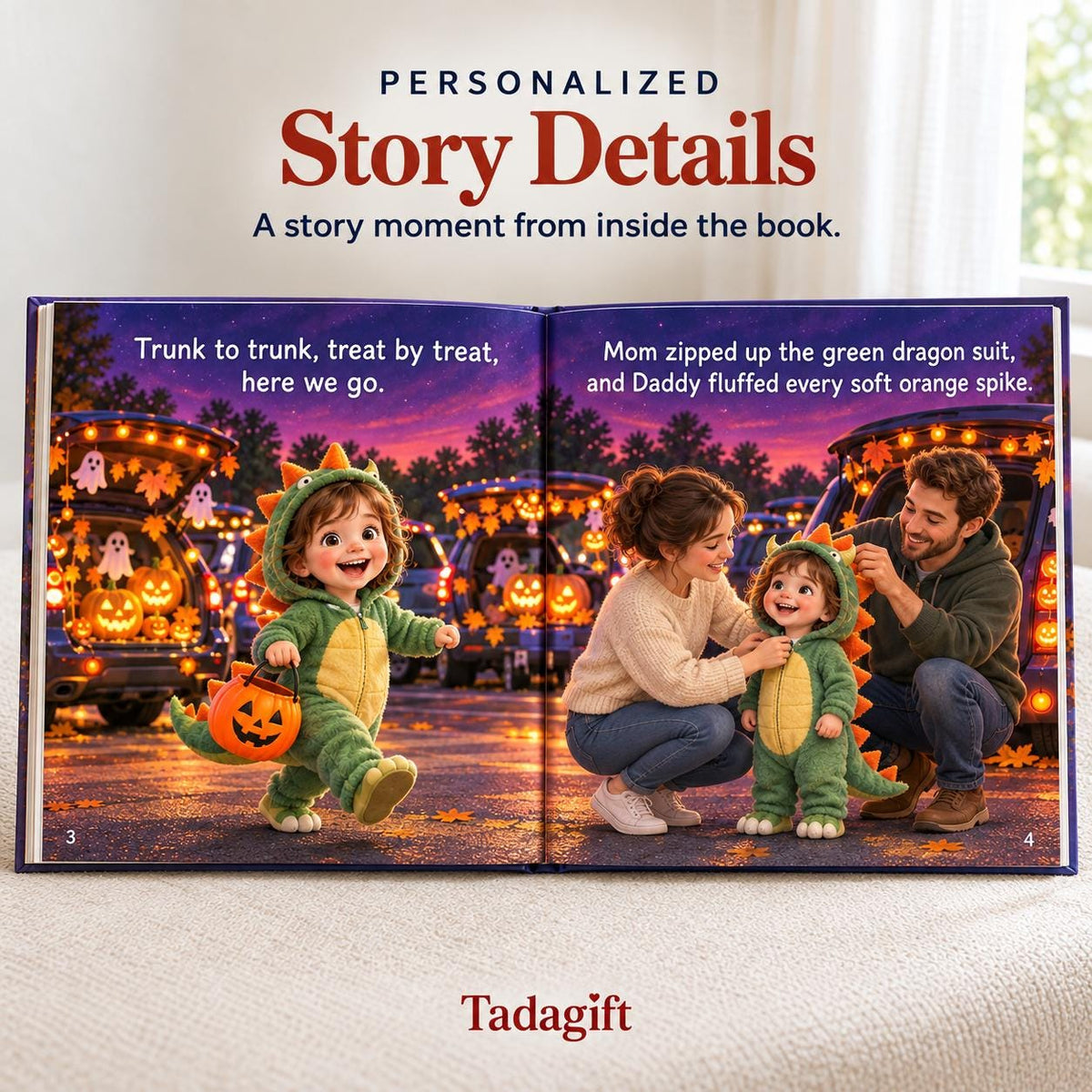 Personalized Halloween Children's Book in Hardcover: First Trunk or Treat Night with Wrapping Paper Included